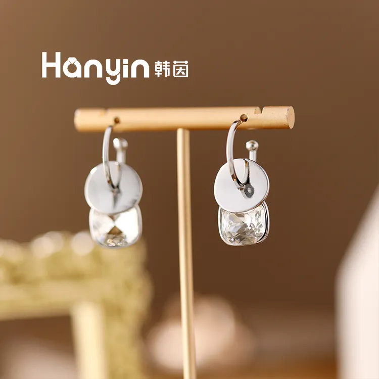 铜合金仿水晶耳饰 925银针一款五戴高级方糖圆片时尚耳环耳钉ins