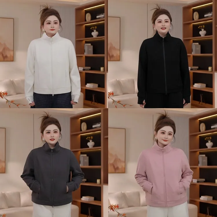 【胖佳佳】拉链立领 加绒加厚卫衣外套冬季时尚百搭女H625T16675