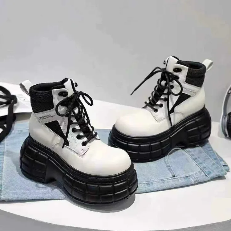 真皮厚底增高10cm英伦风秋冬女款圆头短筒马丁靴复古休闲百搭短靴