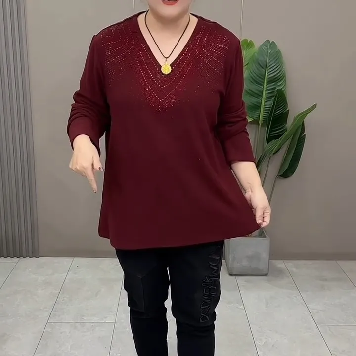 2945#秋季新款蕾丝V领典雅气质北欧钻显瘦宽松小衫