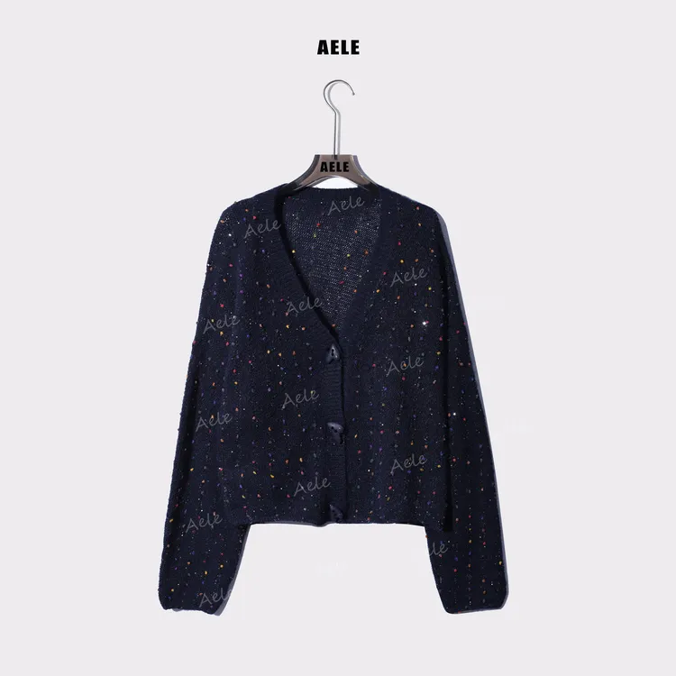 AELE【浪漫星空】慵懒风V领重工彩豆时尚针织开衫毛衣 X853 2665 AD
