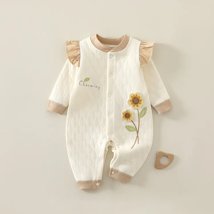 新生儿秋冬季夹棉保暖连体衣男女宝宝纯棉长袖哈衣爬服婴儿衣服