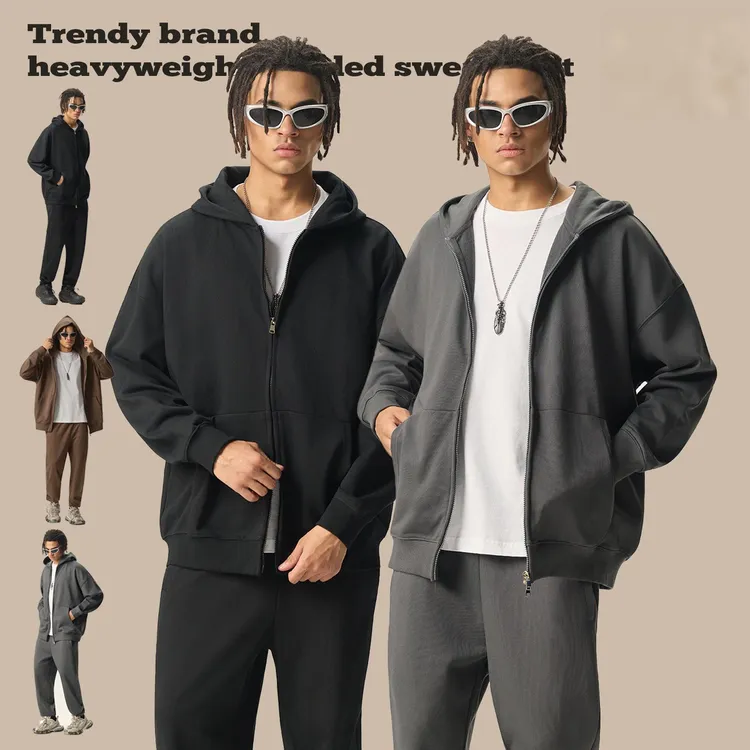RS男装|秋冬新款重磅美式潮牌连帽拉链卫衣男女同款宽松休闲外套