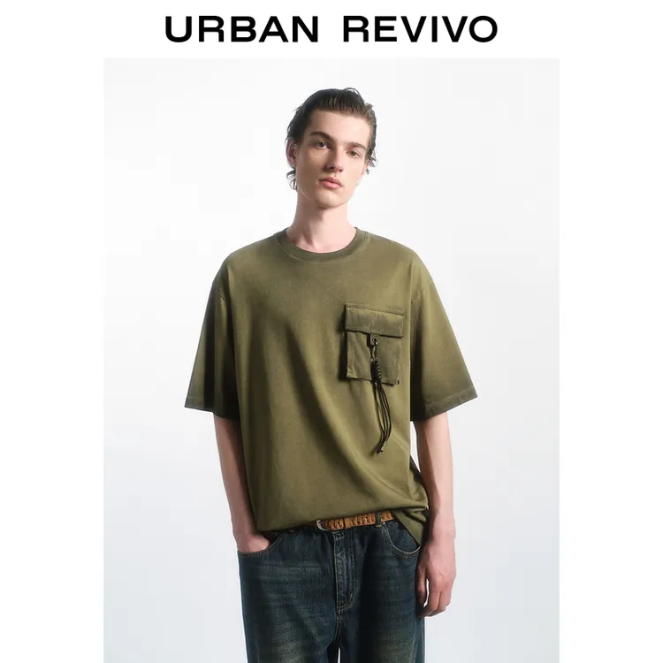 UR2025春季新款男装复古口袋绳编装饰短袖运动系列T恤UML450053