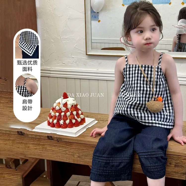 现货【大小卷】儿童夏季吊带背心休闲套装-63007