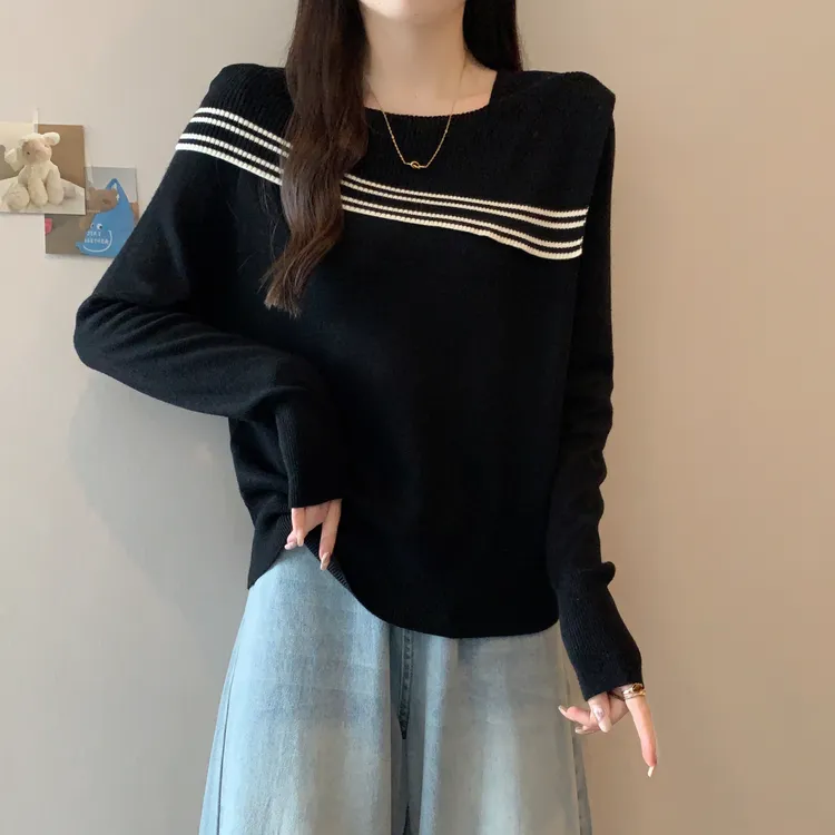 大码胖mm翻领设计感软糯针织衫女秋季新款宽松百搭慵懒风毛衣外穿