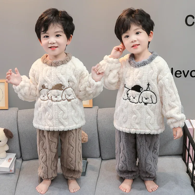 儿童睡衣男孩秋冬珊瑚绒2025男宝宝套装小童法兰绒冬季男童家居服
