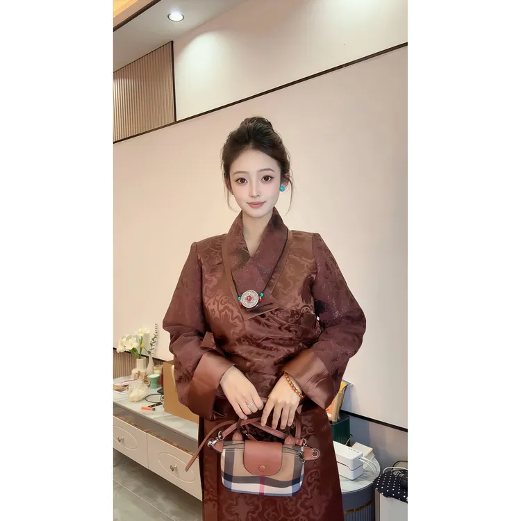 夕马乐 | 拼色加绒博拉-女士秋冬复古民族风百搭西藏日常博拉裙