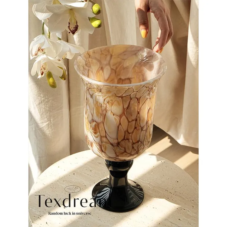 TEXDREAM中古琉璃花瓶琥珀色小众肌理水养鲜花摆件法式高级