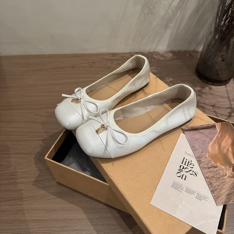小香风芭蕾舞玛丽珍鞋女2025夏秋新款蝴蝶结方头浅口低跟单鞋