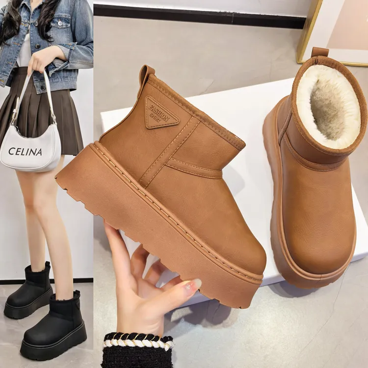 东北厚底短筒雪地靴2025冬季新款女靴防滑保暖时尚雪地靴加厚棉鞋