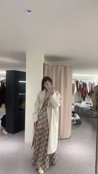 格纹长款韩版大衣修身气质高级风衣外套