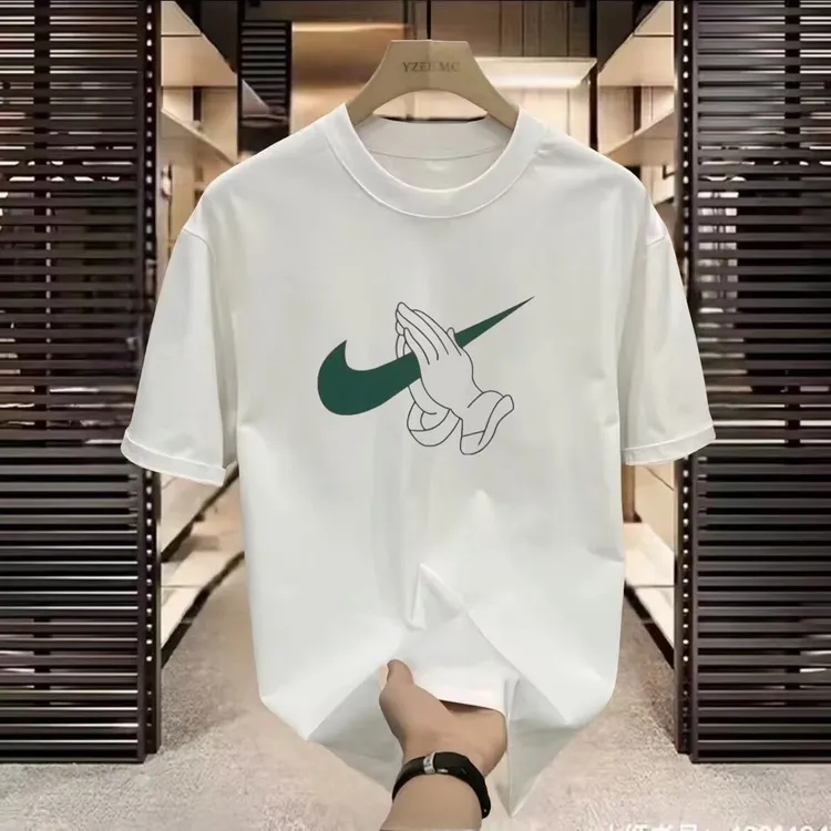 新款男士修身潮流百搭网红T恤休闲时尚印花圆领短袖上衣