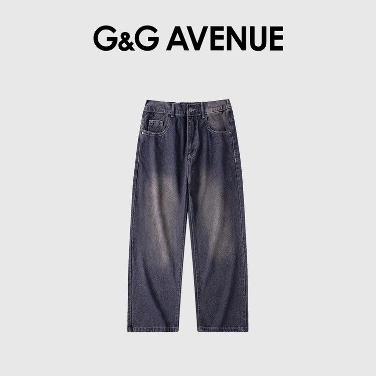 法国G&G AVENUE轻奢潮牌宽松修身阔腿裤美式复古潮流男士牛仔裤