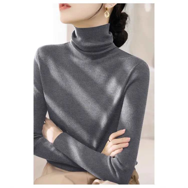 大码高级洋气灰色堆领套头内搭针织打底衫毛衣女秋冬高领长袖上衣
