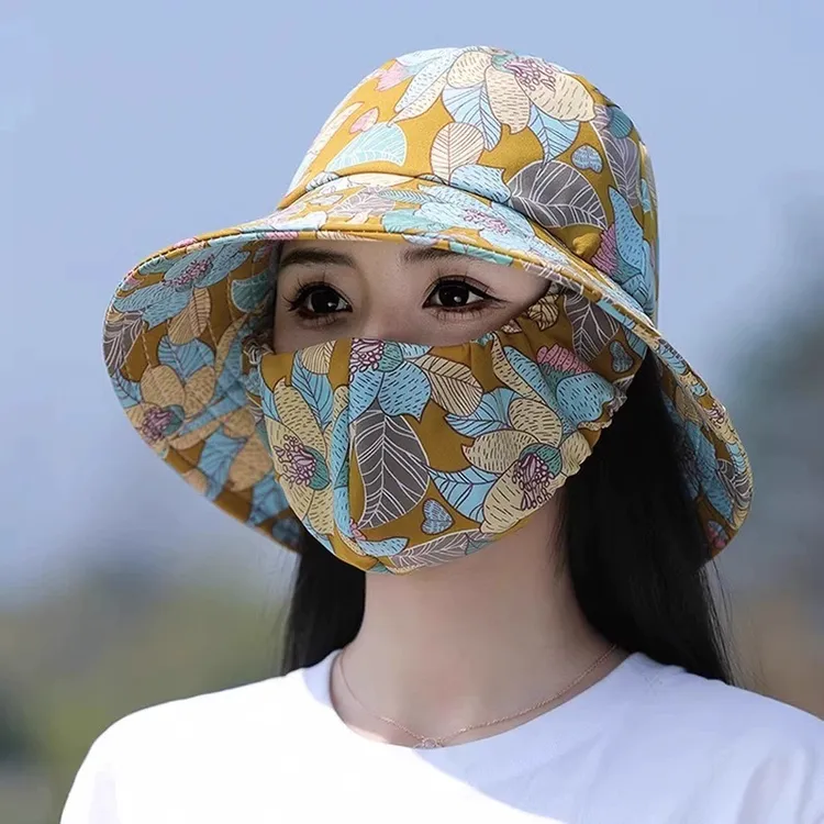 防晒口罩帽子一体太阳帽女防紫外线防风帽2025新款户外夏季遮阳帽