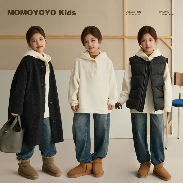 辰辰妈【奶芙】女童半开领毛衣秋冬宽松慵懒亲子装连帽针织衫8952D