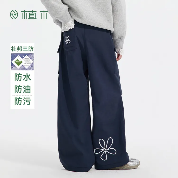 植木童装儿童裤子女童中大童三防工装裤直筒裤2025秋冬新款宽松防