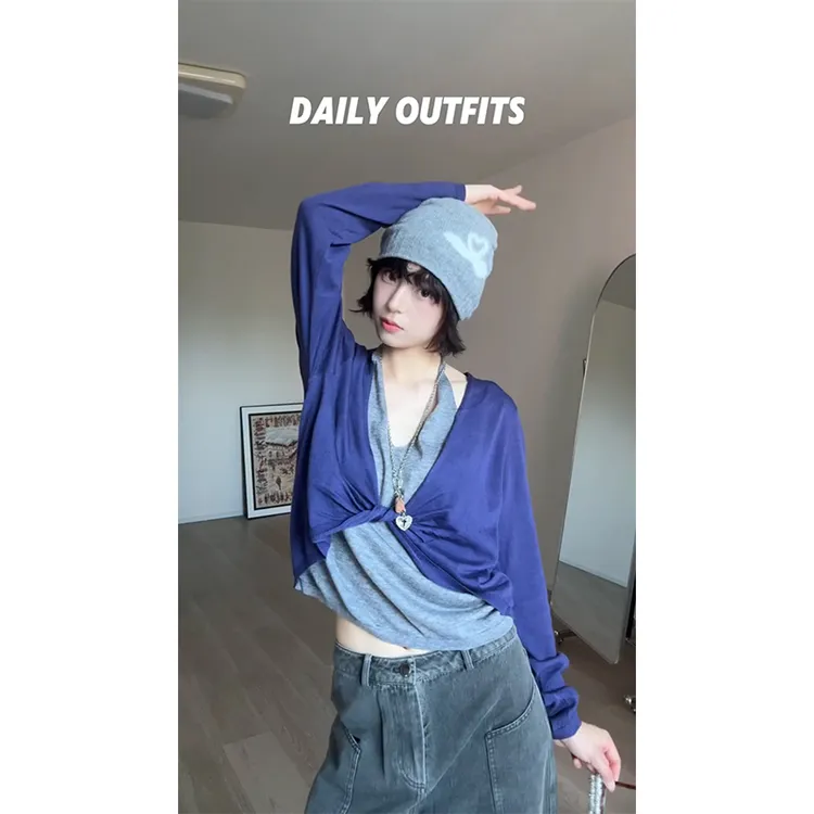 MARIE.COCO秋季新款扭结挂脖假两件针织衫上衣高腰显瘦阔腿裤套装