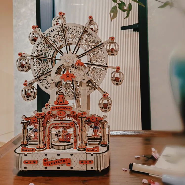 摩天轮3D立体正版3D木盒拼图立体拼装模型八音盒手工DIY玩具礼物