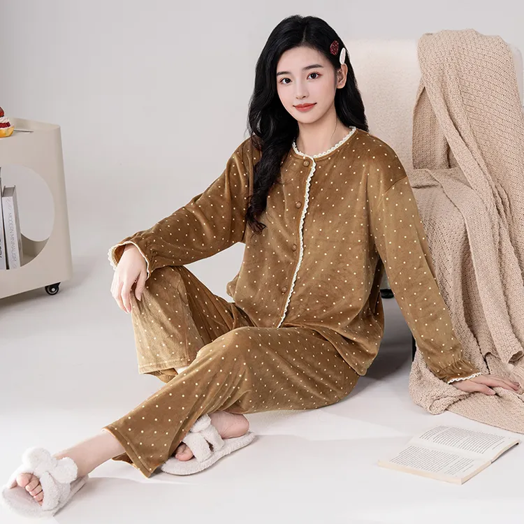 睡衣女冬款长袖加绒加厚海岛绒高级感2025新款家居服套装可外穿