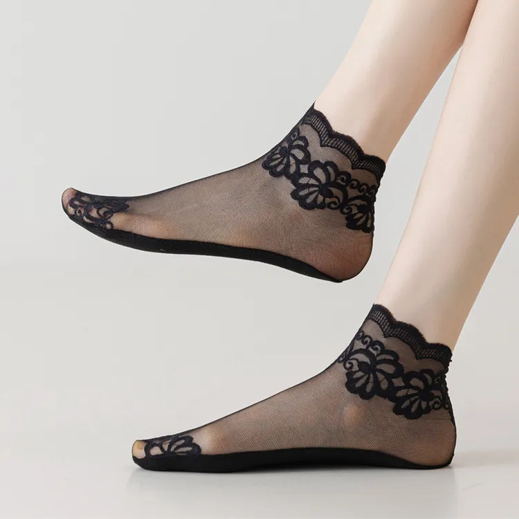 花朵蕾丝女袜 时尚薄款花边短袜吸汗透气棉底袜子