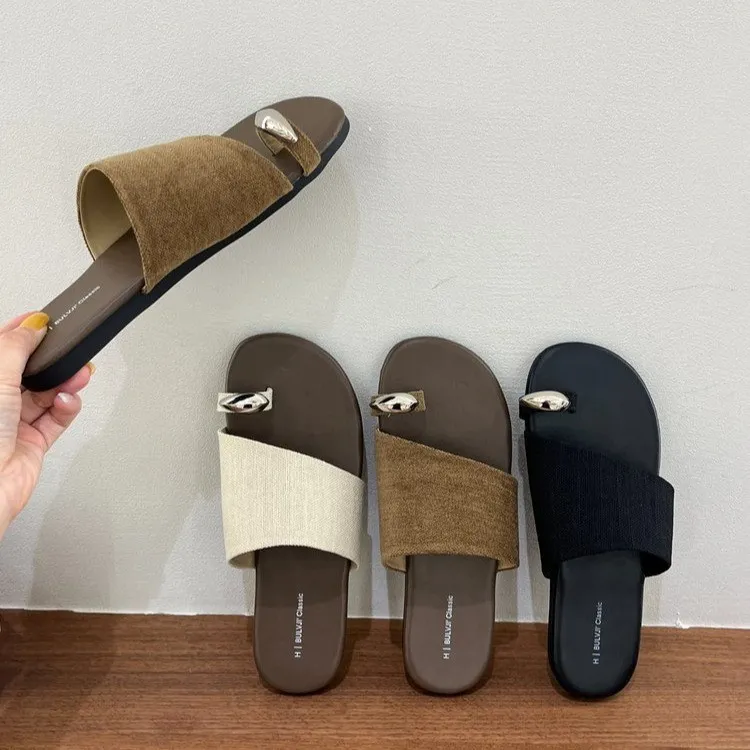 法式网红软底一字拖鞋女2025夏季时尚复古百搭平底休闲沙滩凉拖鞋