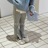 ab.baby女童秋季童装韩版脚口花边打底裤碎花弹力针织长裤洋气