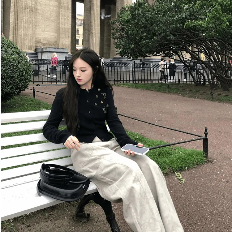 2025年秋新款宽松显瘦毛衣打底上衣针织衫小个子休闲裤时尚套装女