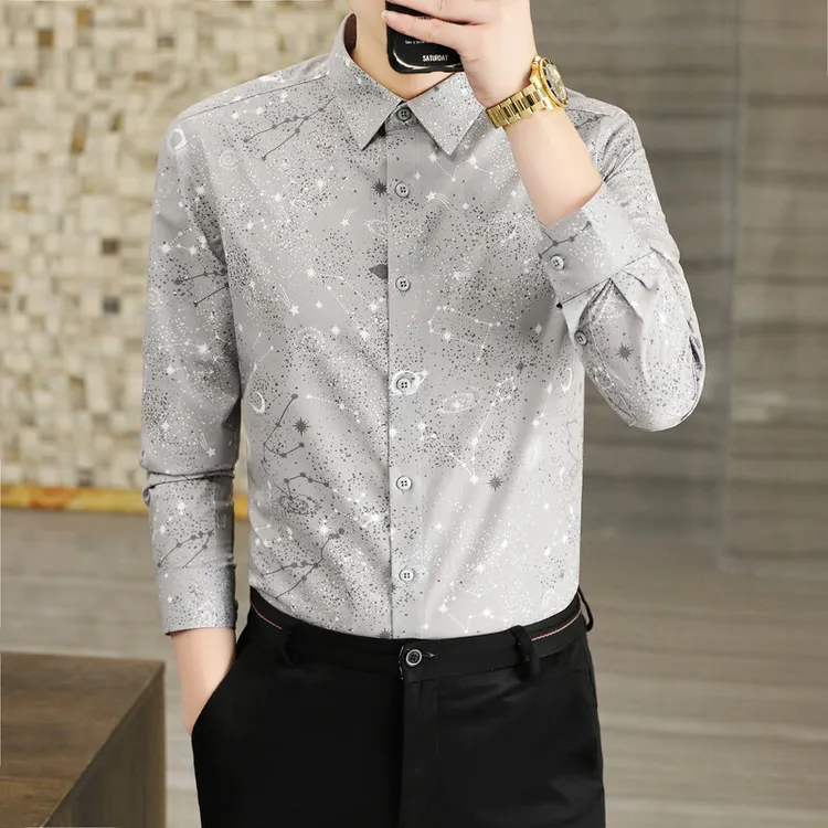 专业衬衫新款高端轻商务爆款数码印花长袖衬衫潮