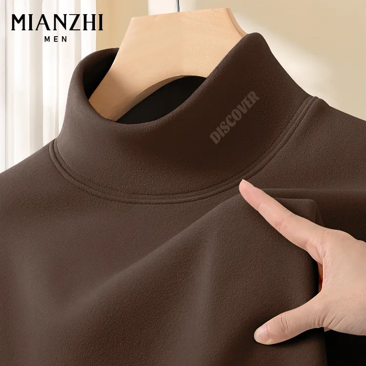 棉致绒德打底衫男半高领秋冬双面加绒2025冬季新款男士保暖秋衣Y