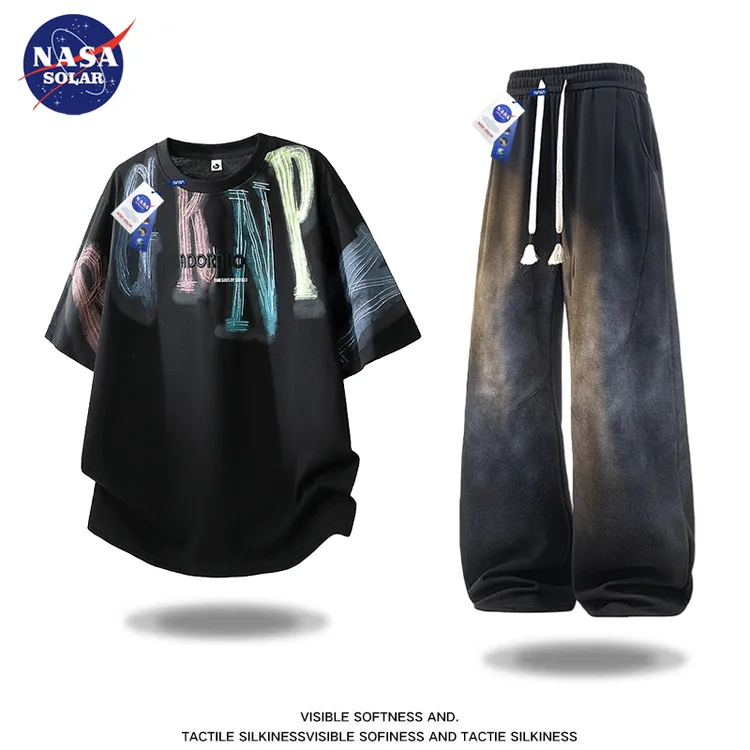 NASA SOLAR潮牌运动套装男高级感夏薄款休闲扎染长裤短袖两件套