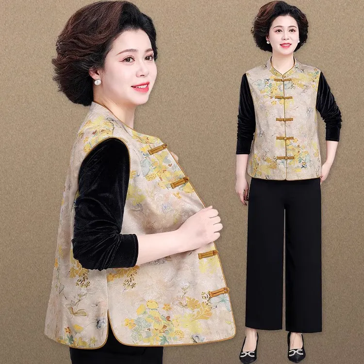 春季新中式马甲妈妈高端上衣洋气中老年女春秋外套两件套国风