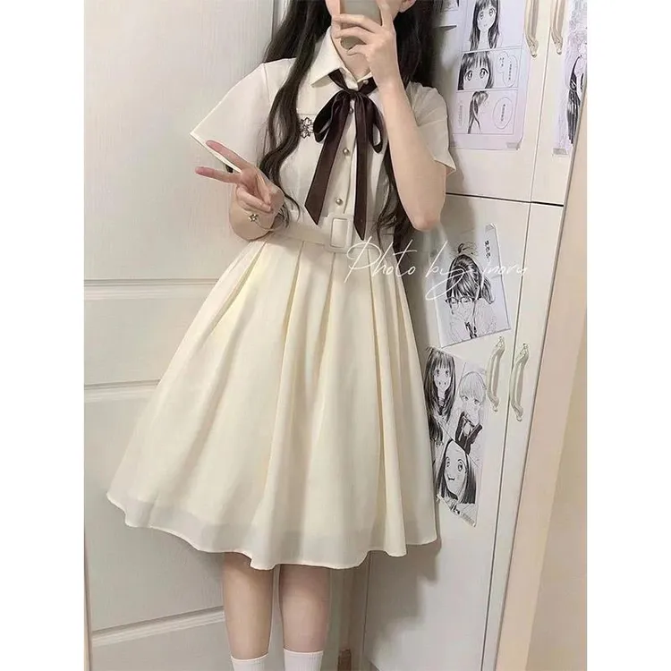 新款学院风甜美JK连衣裙初中高中学生收腰蝴蝶结仙气公主裙子