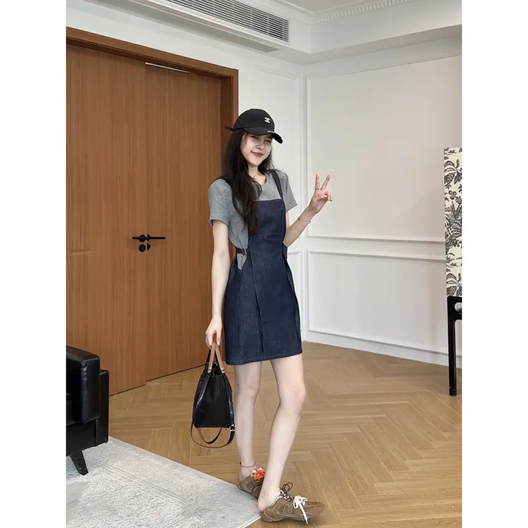 【现货】张阿星 时尚背带连衣裙调节收腰撞色显瘦款W425Q08272