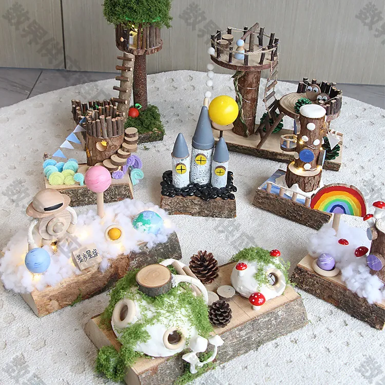 幼儿园低结构环创材料美工区域DIY自然干树枝木片秋天手工制作品