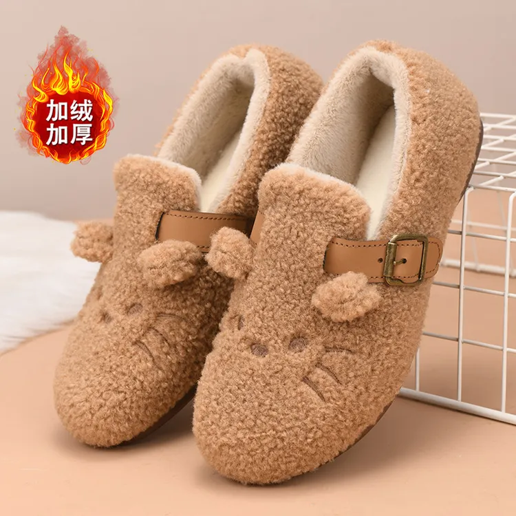 冬季新款加厚毛毛乐福鞋女保暖勃肯棉鞋外穿一脚蹬平底防滑雪地靴