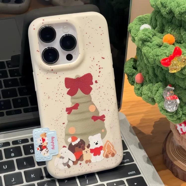蝴蝶结圣诞小狗标签适用苹果17promax手机壳华为p70vivo小米oppo
