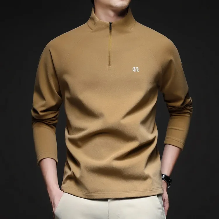 【奥莱撤柜】秋冬户外轻奢中年男德绒半高领T恤时尚打底上衣polo衫