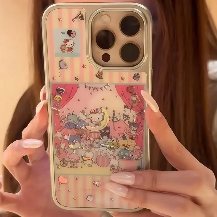 ZMGX可爱小动物派对适用苹果17/16pro电镀玻璃手机壳iPhone14女13