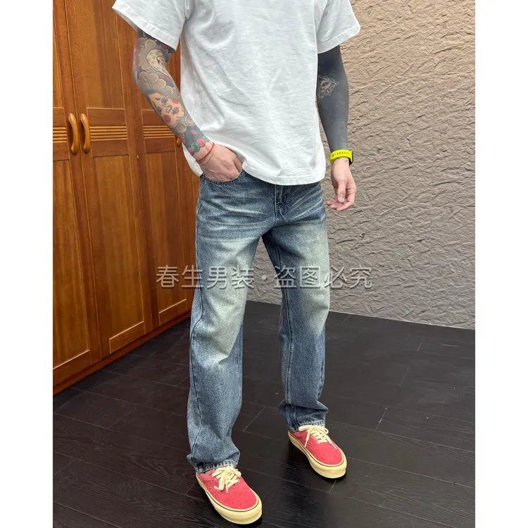 2025秋冬新款时尚休闲百搭净版直筒宽松男士牛仔裤3095