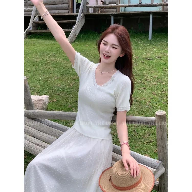 【LIUYI】设计感气质花边针织上衣58019