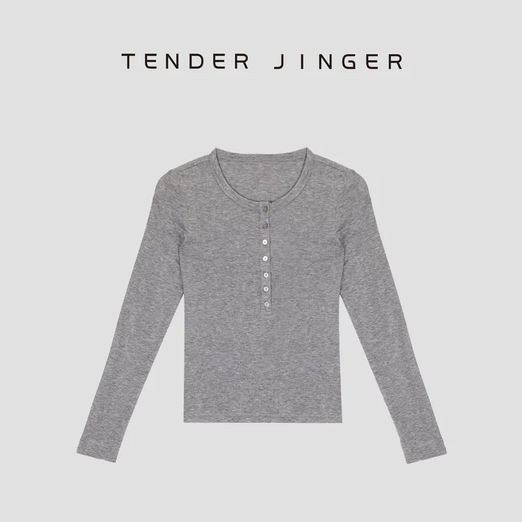 Tender Jinger圆领七粒扣亨利领打底衫T53HHH30567