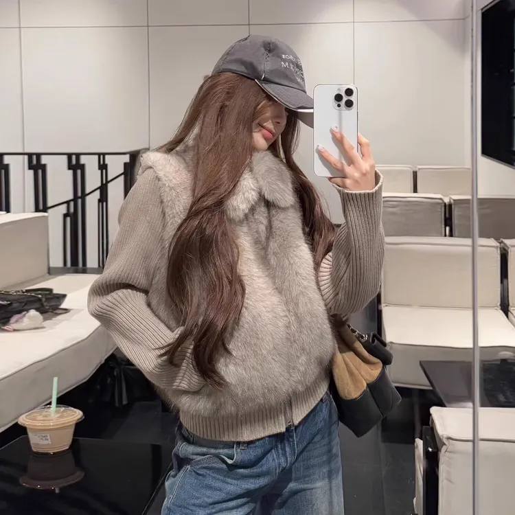 人造皮草 2025冬季新款年轻时尚环保皮草外套女短款小个子针织袖