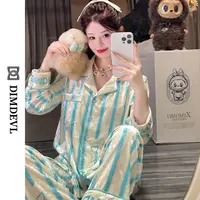 DIMDEVL/汀黛条纹乐园金钻丝绒休闲显瘦可外穿家居服秋冬长袖睡衣