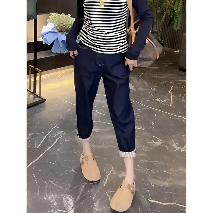 2025早秋新款牛仔裤女梨形身材大码百搭女款宽松显瘦哈伦老爹裤子