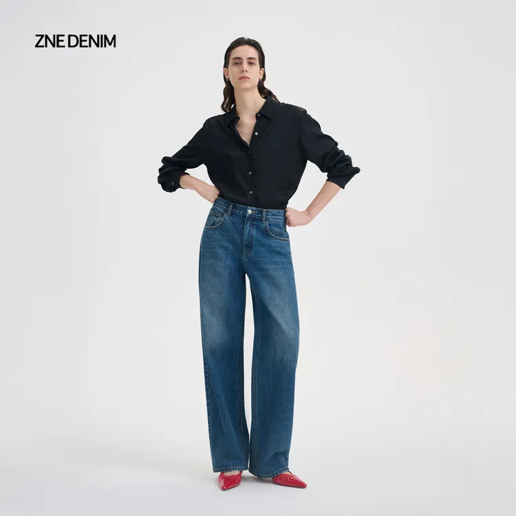 ZNEJeans经典简约率性立体感微廓形牛仔裤