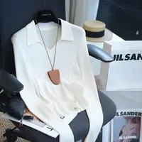 韩系白色polo领针织衫女秋季新款时尚设计感修身显瘦长袖打底毛衣