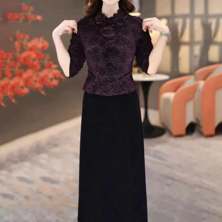 5901#连衣裙2025冬季新款女士精致修身显瘦减龄中长裙