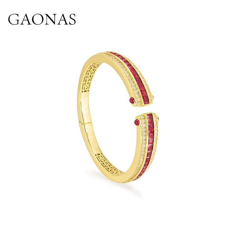 GAONAS 镀K金合成锆石手镯 古韵今风 中式时髦金色手镯11494SR